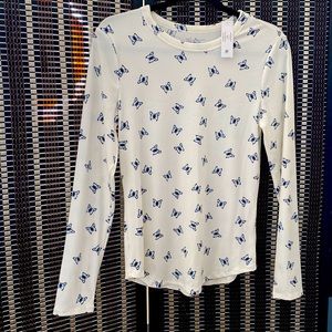 NWT No Boundaries Crew Rib Long Sleeve Tee with Butterflies. Size Large. 11/13